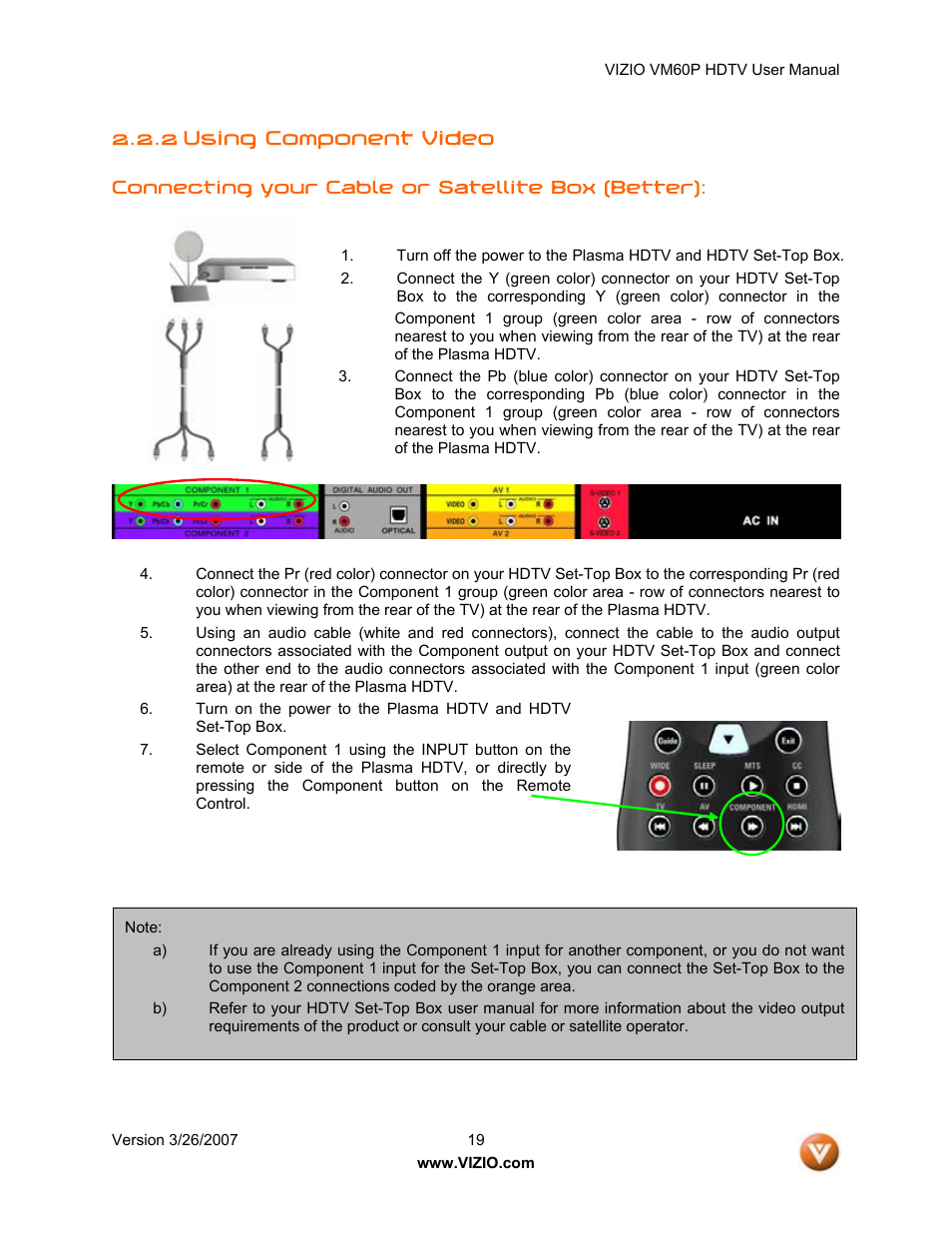 2 using component video | Vizio VM60P User Manual | Page 19 / 75