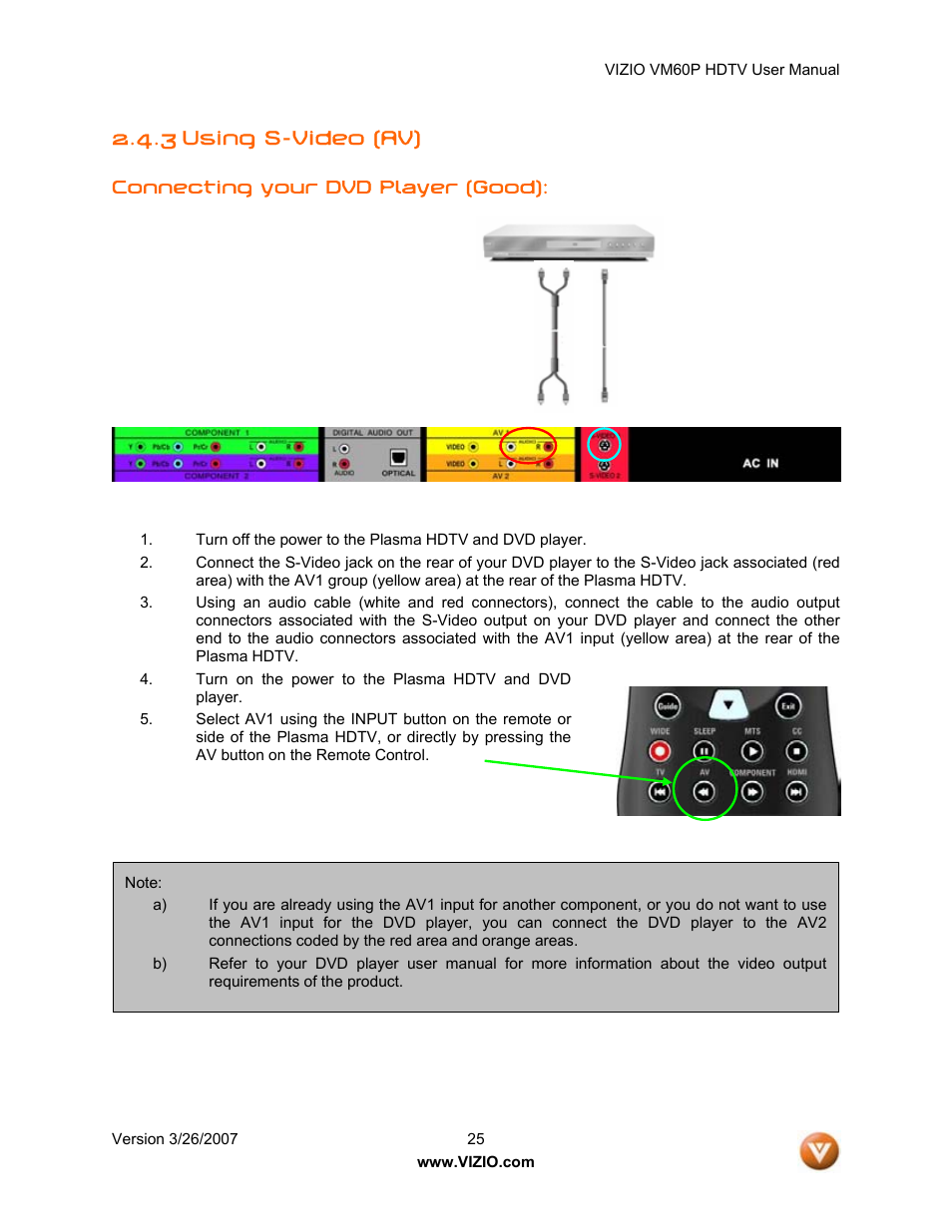 3 using s-video (av) | Vizio VM60P User Manual | Page 25 / 75