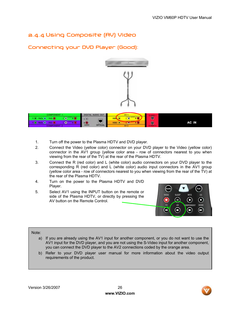 4 using composite (av) video | Vizio VM60P User Manual | Page 26 / 75