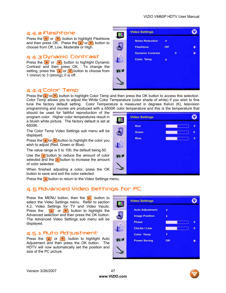 Vizio VM60P User Manual | Page 47 / 75