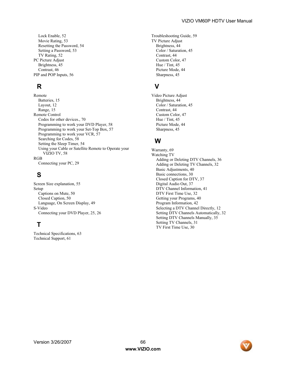 Vizio VM60P User Manual | Page 66 / 75