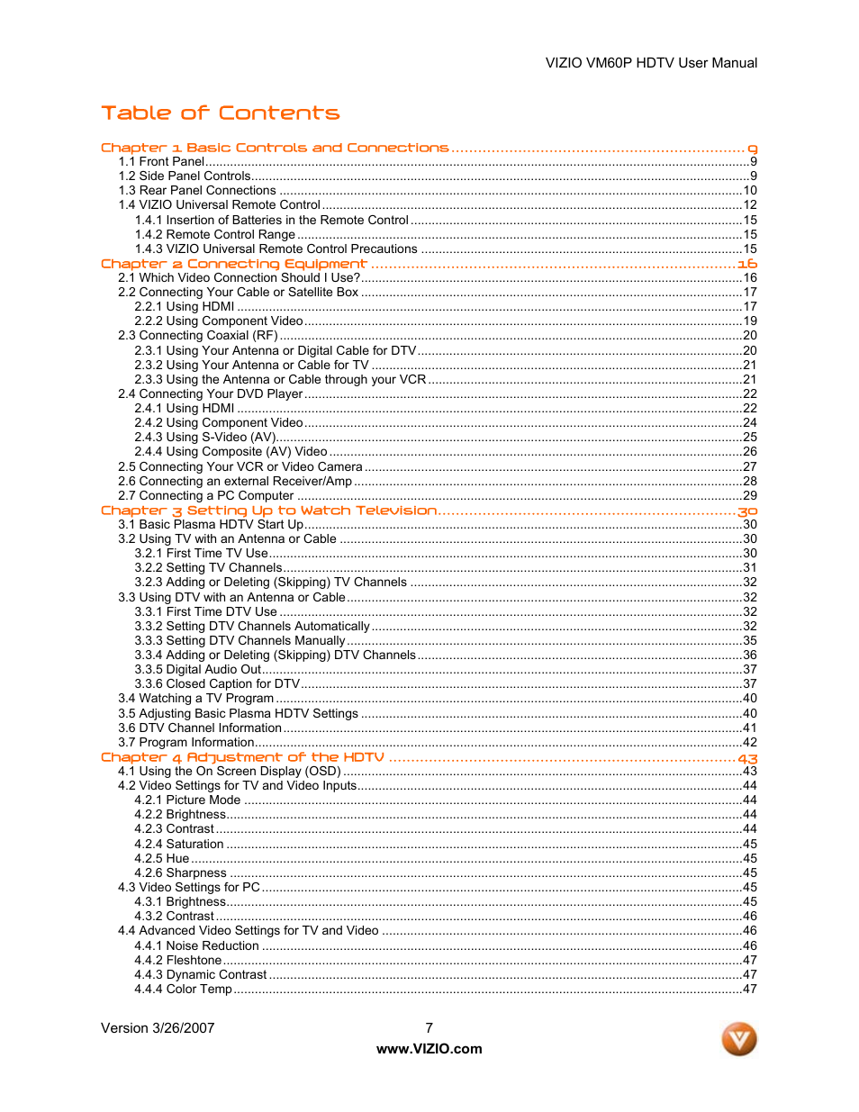 Vizio VM60P User Manual | Page 7 / 75