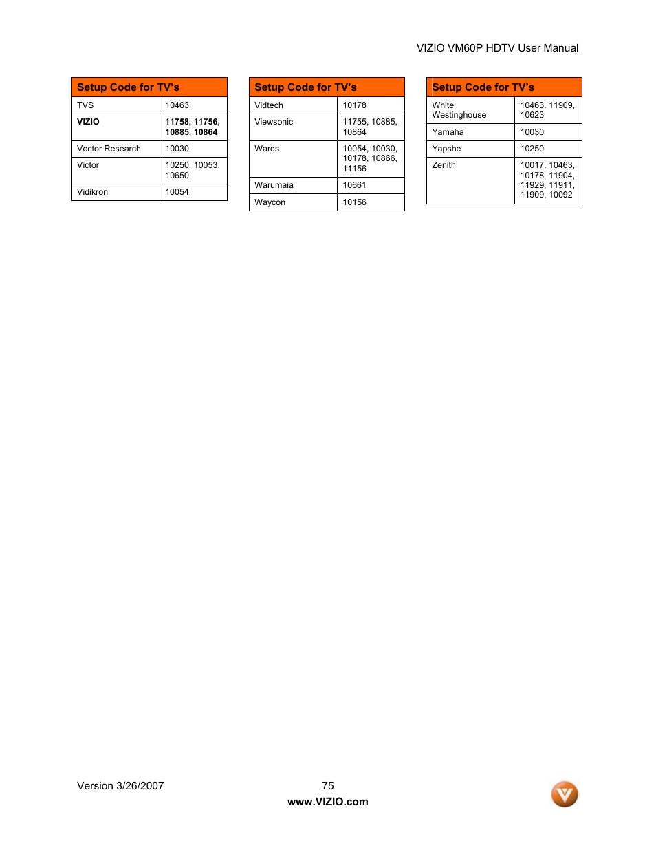 Vizio VM60P User Manual | Page 75 / 75