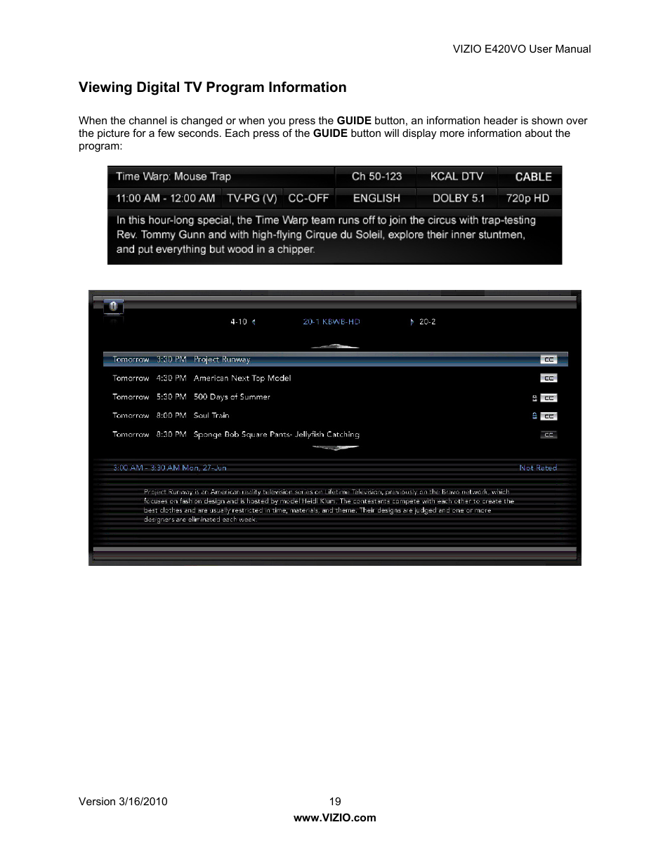 Vizio E420VO User Manual | Page 19 / 52