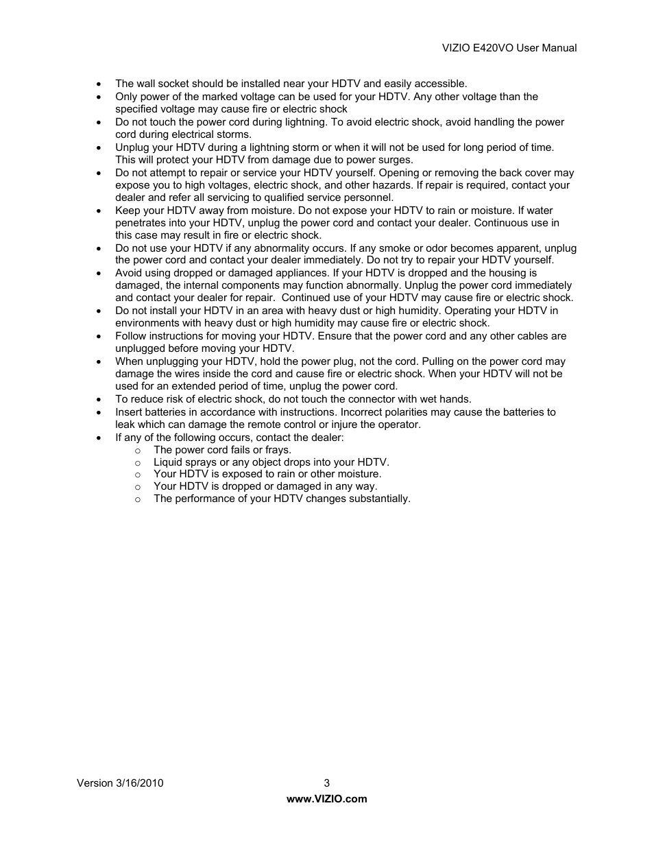 Vizio E420VO User Manual | Page 3 / 52