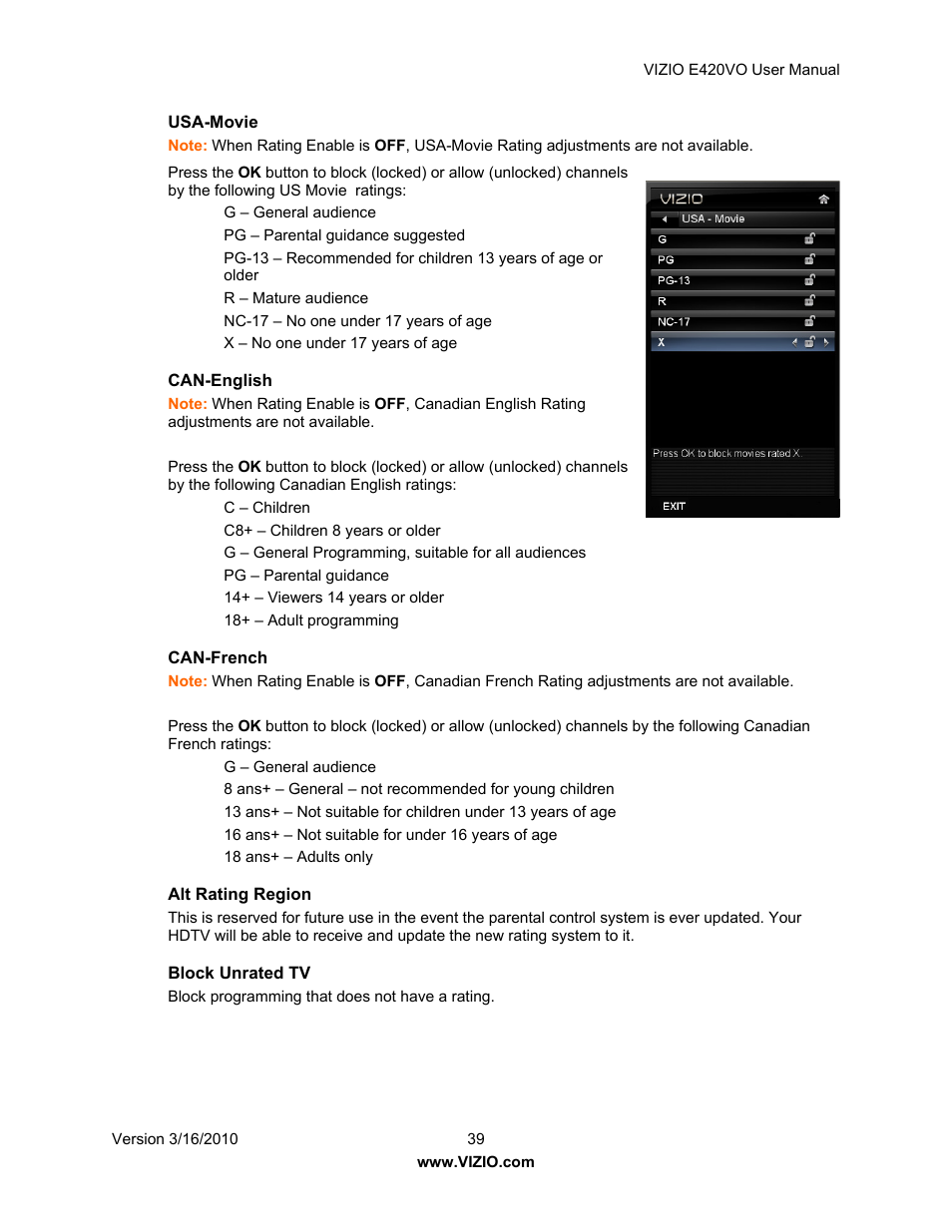 Vizio E420VO User Manual | Page 39 / 52