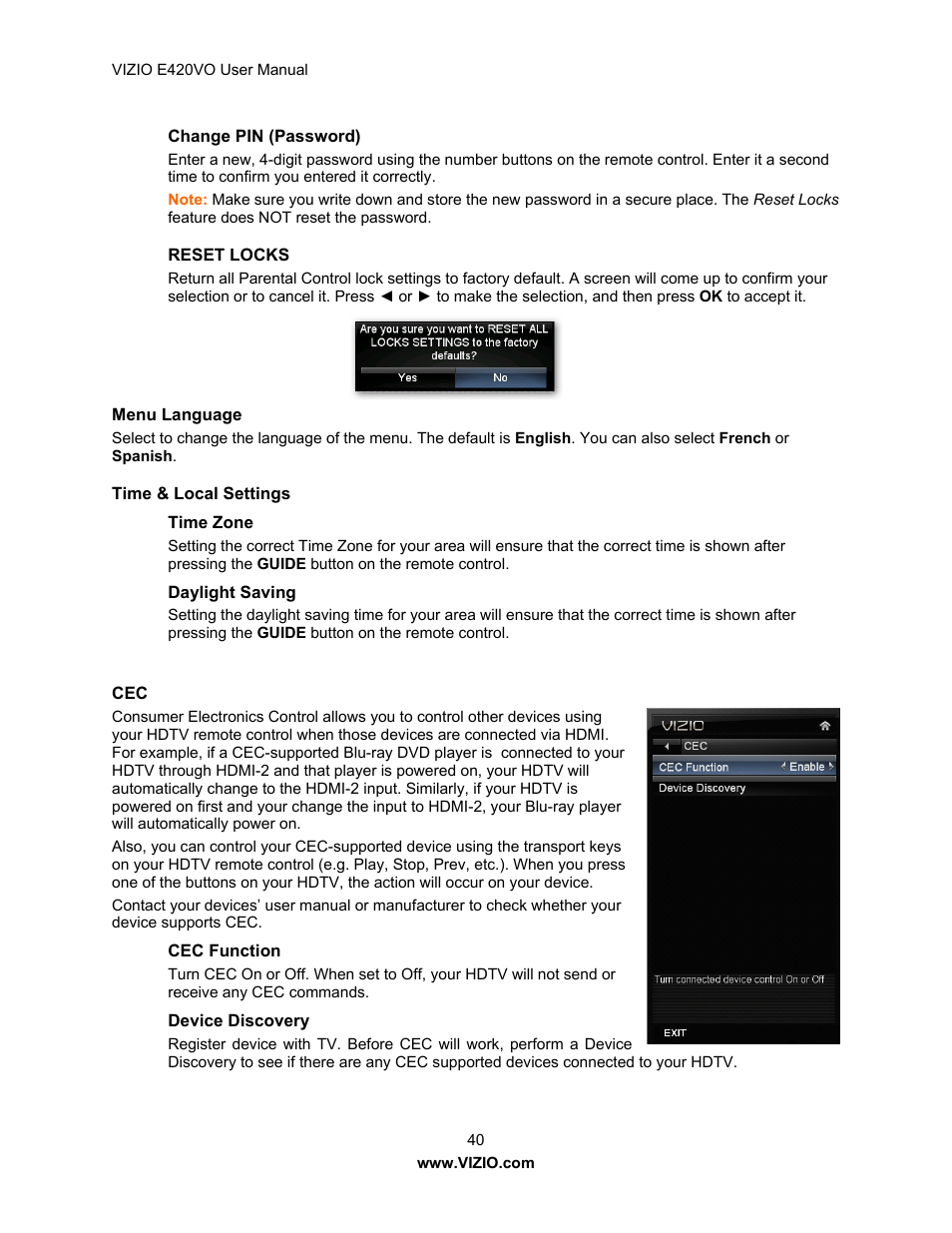 Vizio E420VO User Manual | Page 40 / 52