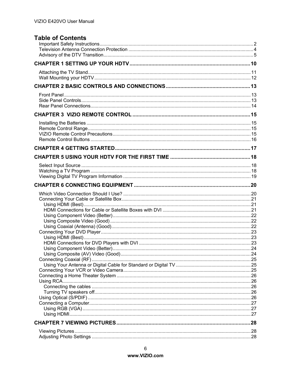 Vizio E420VO User Manual | Page 6 / 52