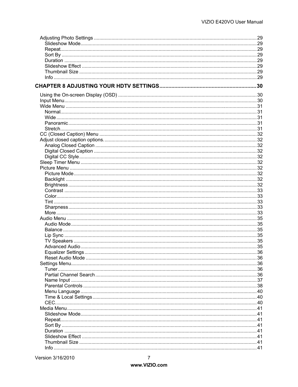 Vizio E420VO User Manual | Page 7 / 52