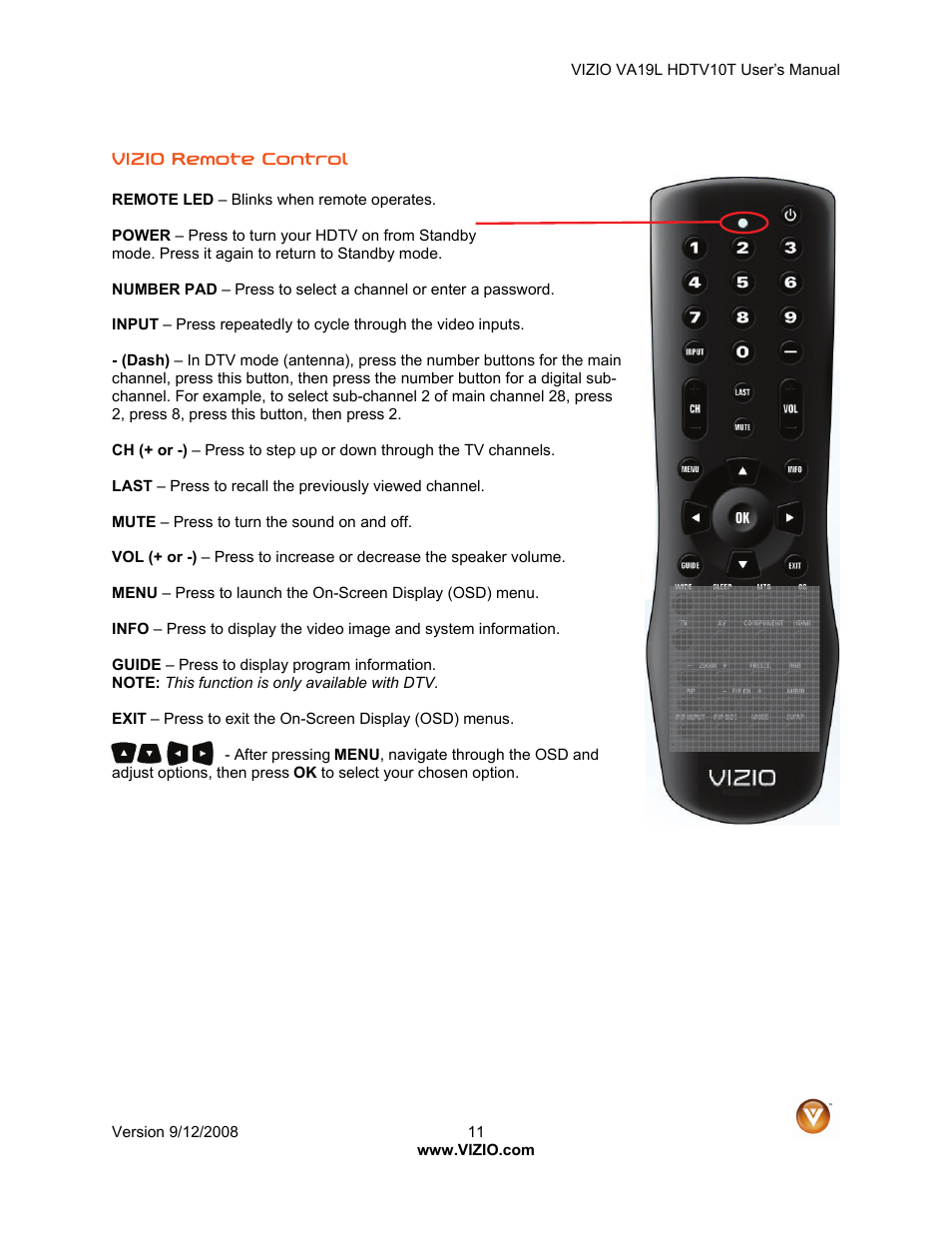 Vizio VA19L HDTV10T User Manual | Page 11 / 52