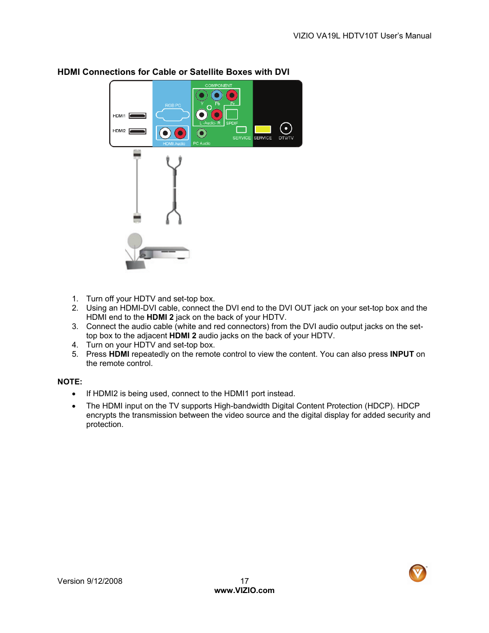 Vizio VA19L HDTV10T User Manual | Page 17 / 52