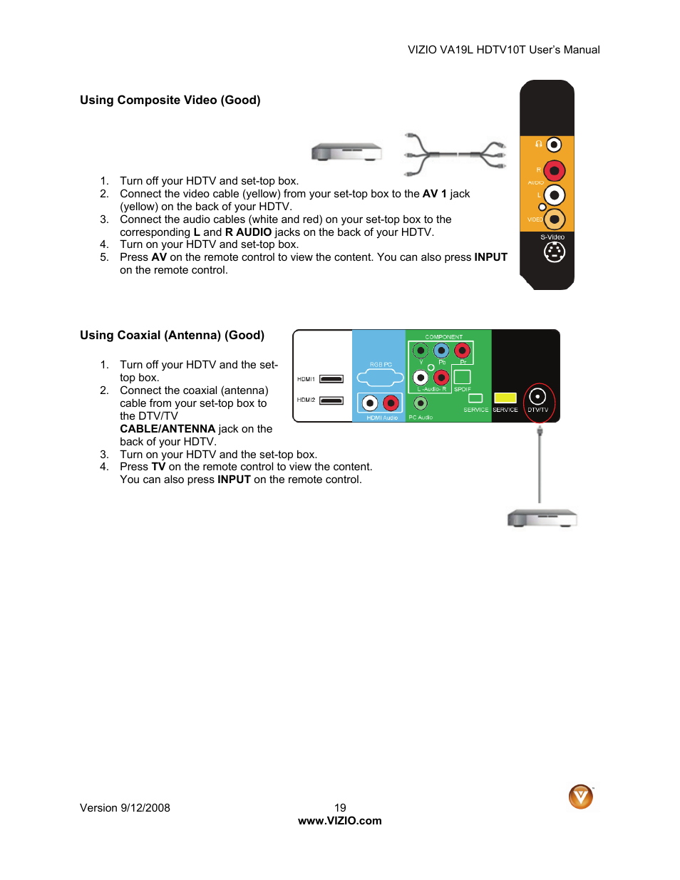 Vizio VA19L HDTV10T User Manual | Page 19 / 52