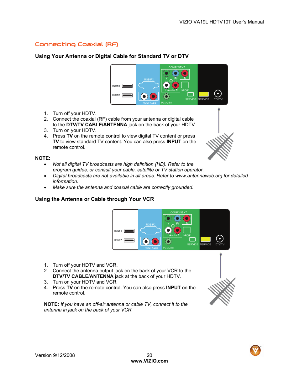 Vizio VA19L HDTV10T User Manual | Page 20 / 52