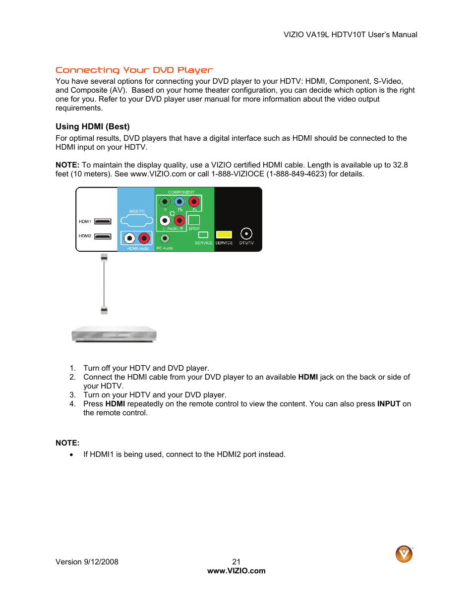 Vizio VA19L HDTV10T User Manual | Page 21 / 52