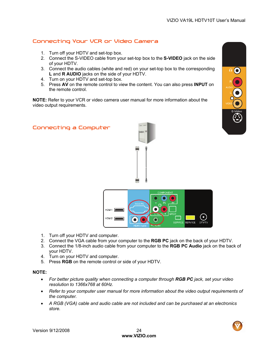 Vizio VA19L HDTV10T User Manual | Page 24 / 52