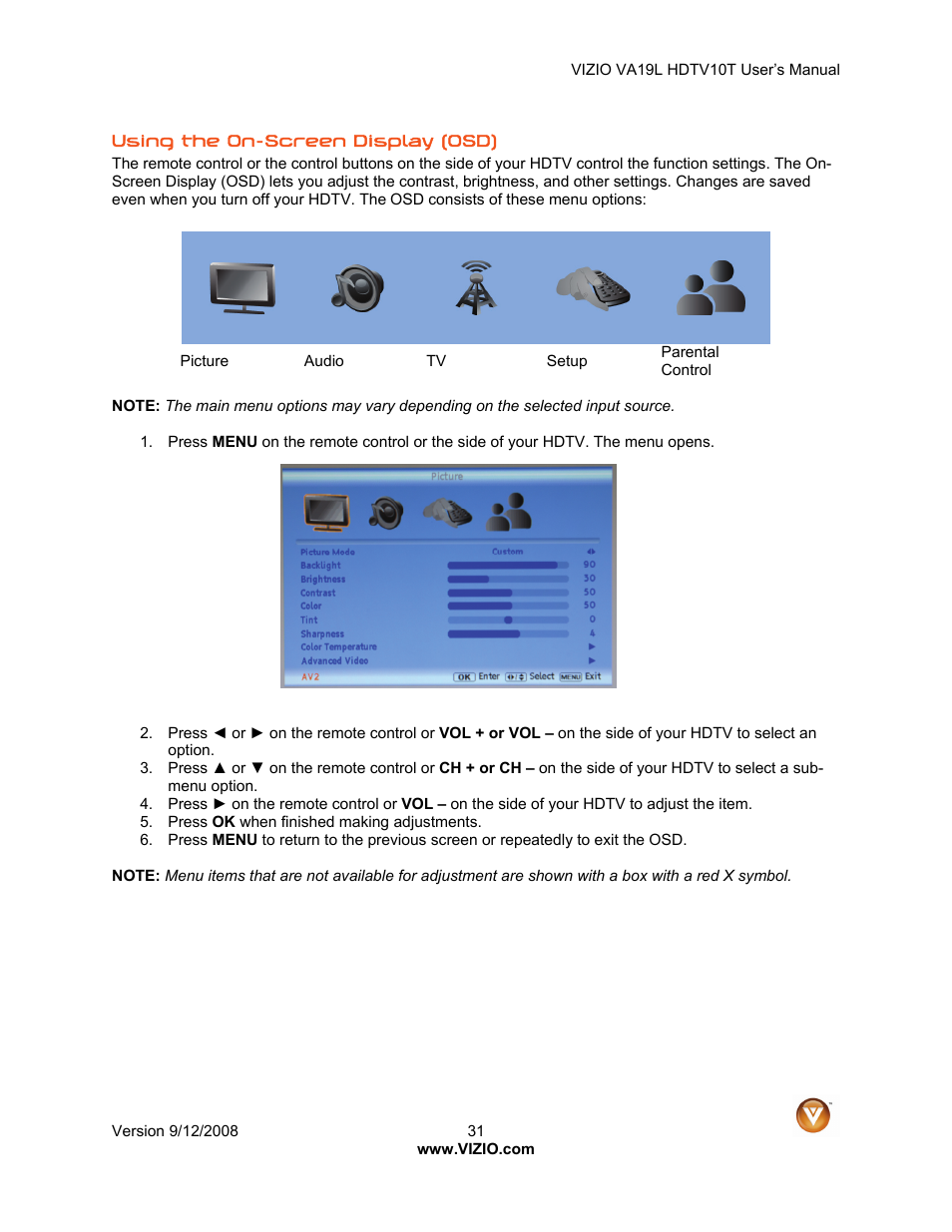 Vizio VA19L HDTV10T User Manual | Page 31 / 52