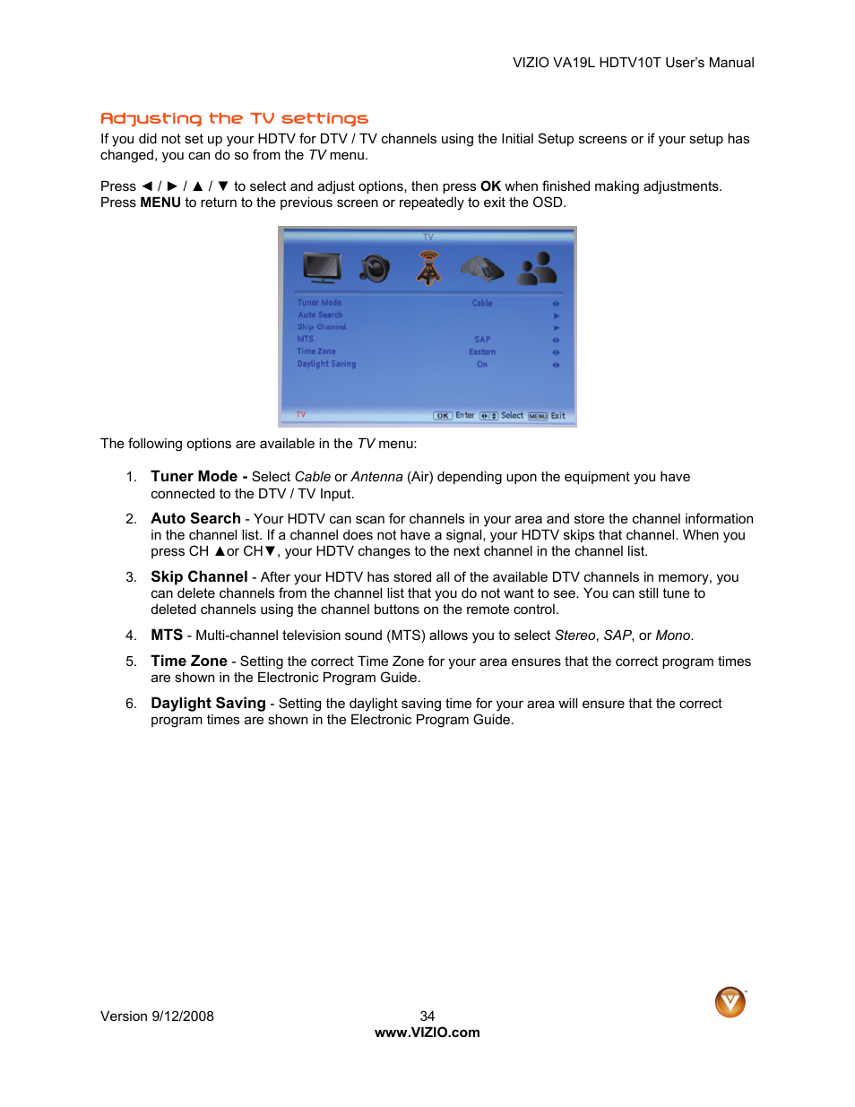 Vizio VA19L HDTV10T User Manual | Page 34 / 52