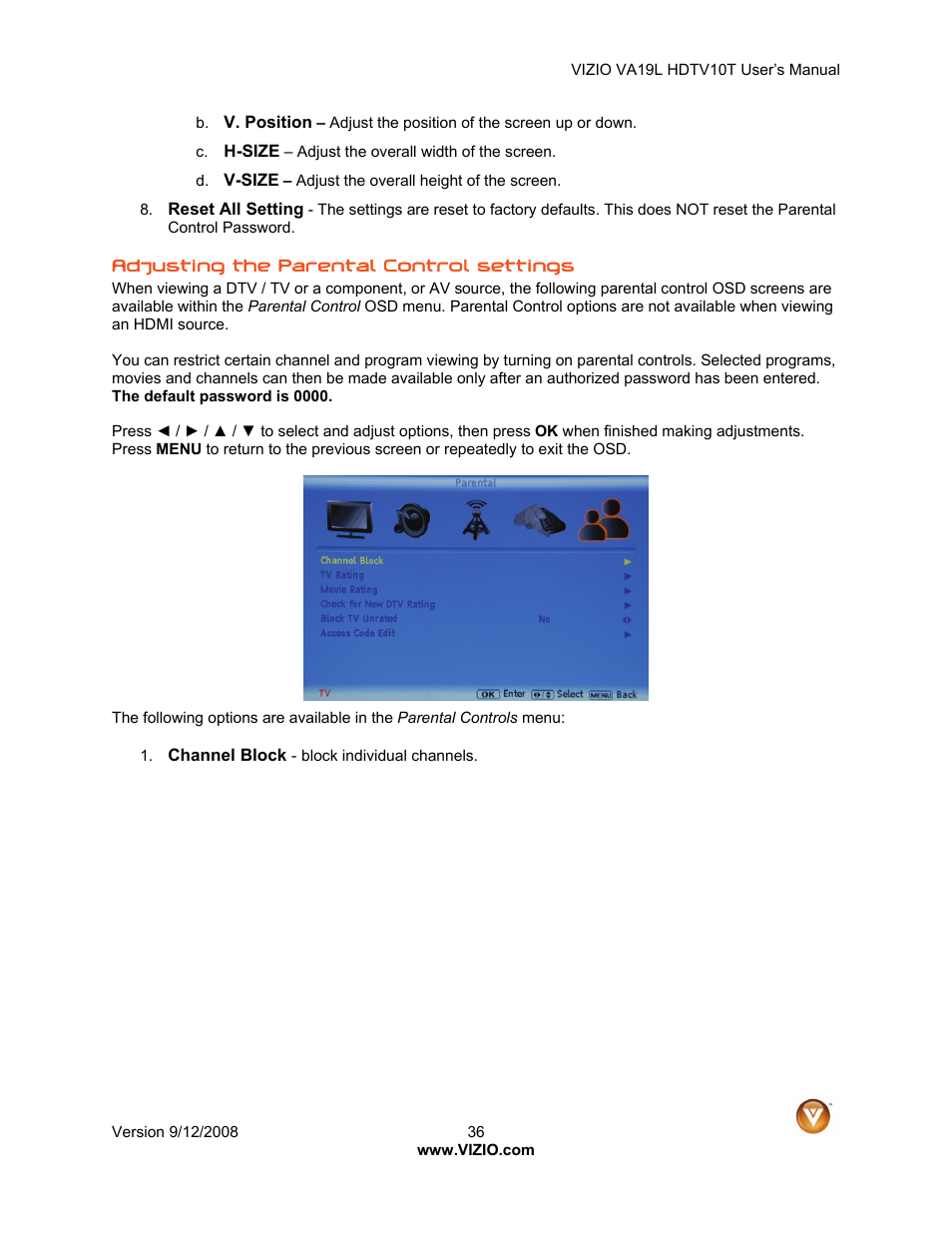 Vizio VA19L HDTV10T User Manual | Page 36 / 52