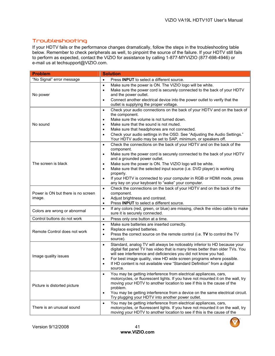 Vizio VA19L HDTV10T User Manual | Page 41 / 52