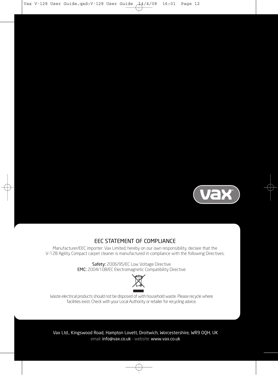 Vizio V-128 User Manual | Page 12 / 12
