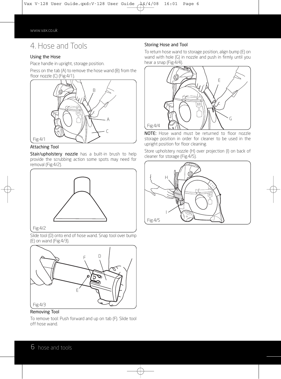 Hose and tools | Vizio V-128 User Manual | Page 6 / 12