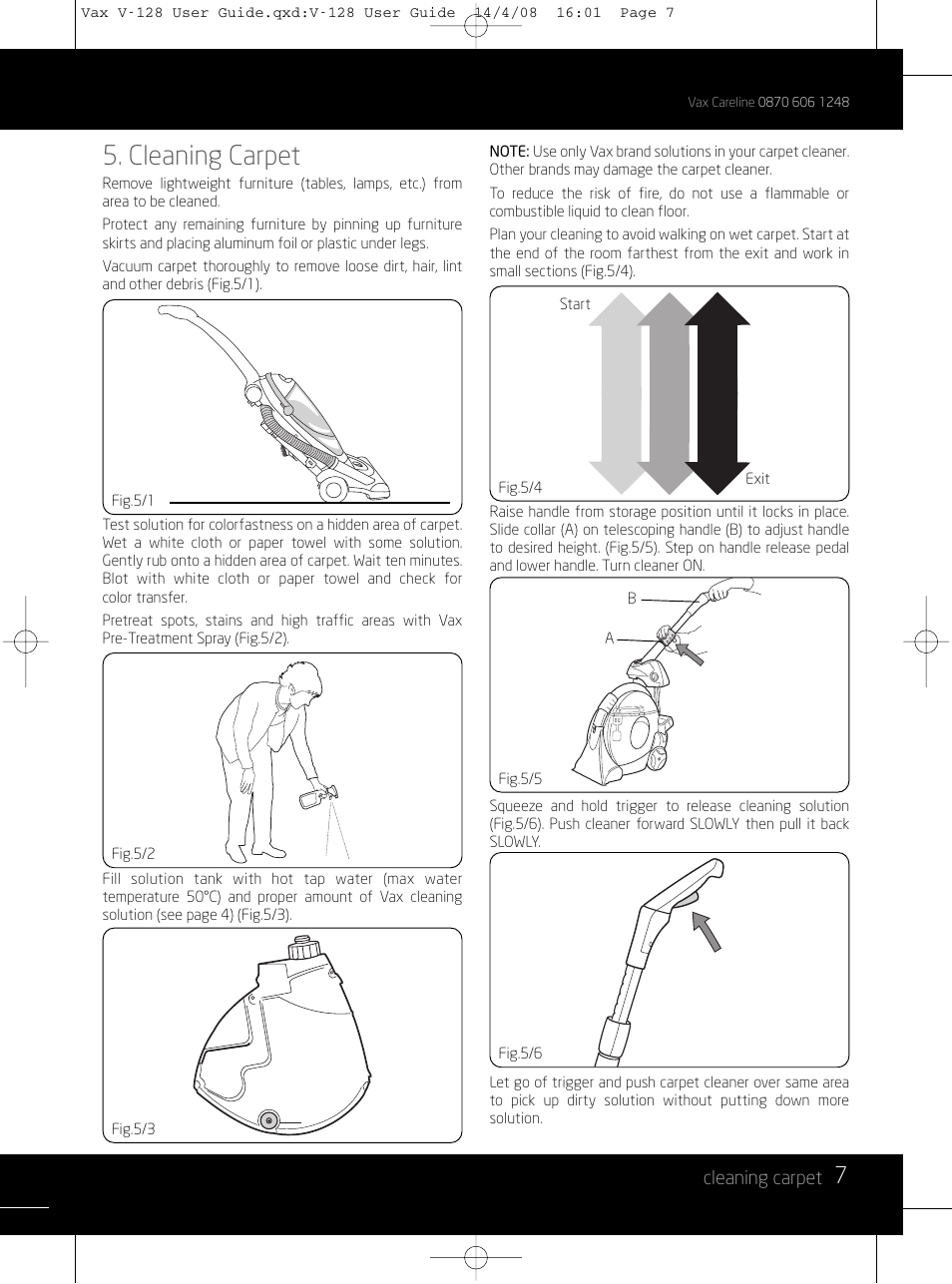 Cleaning carpet | Vizio V-128 User Manual | Page 7 / 12