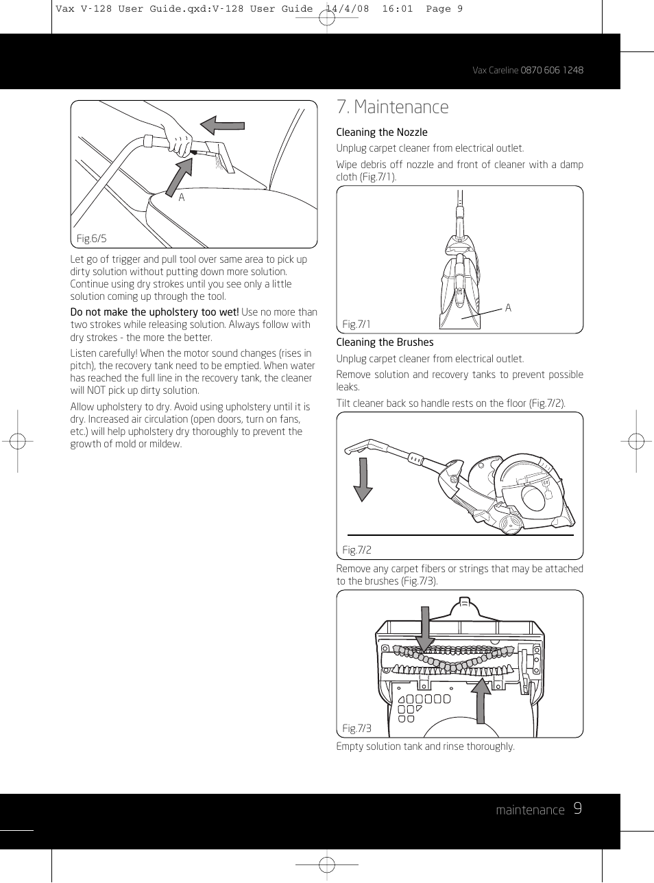 Maintenance | Vizio V-128 User Manual | Page 9 / 12