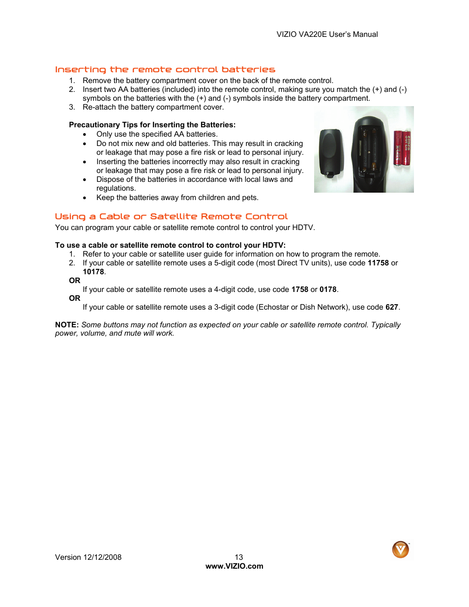 Vizio VA220E User Manual | Page 13 / 52
