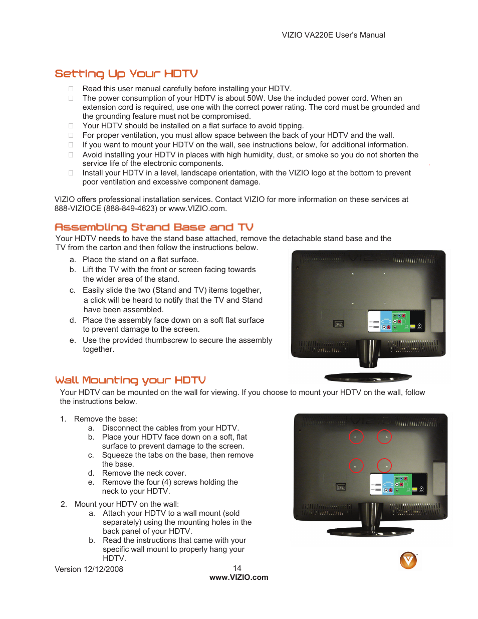 Vizio VA220E User Manual | Page 14 / 52