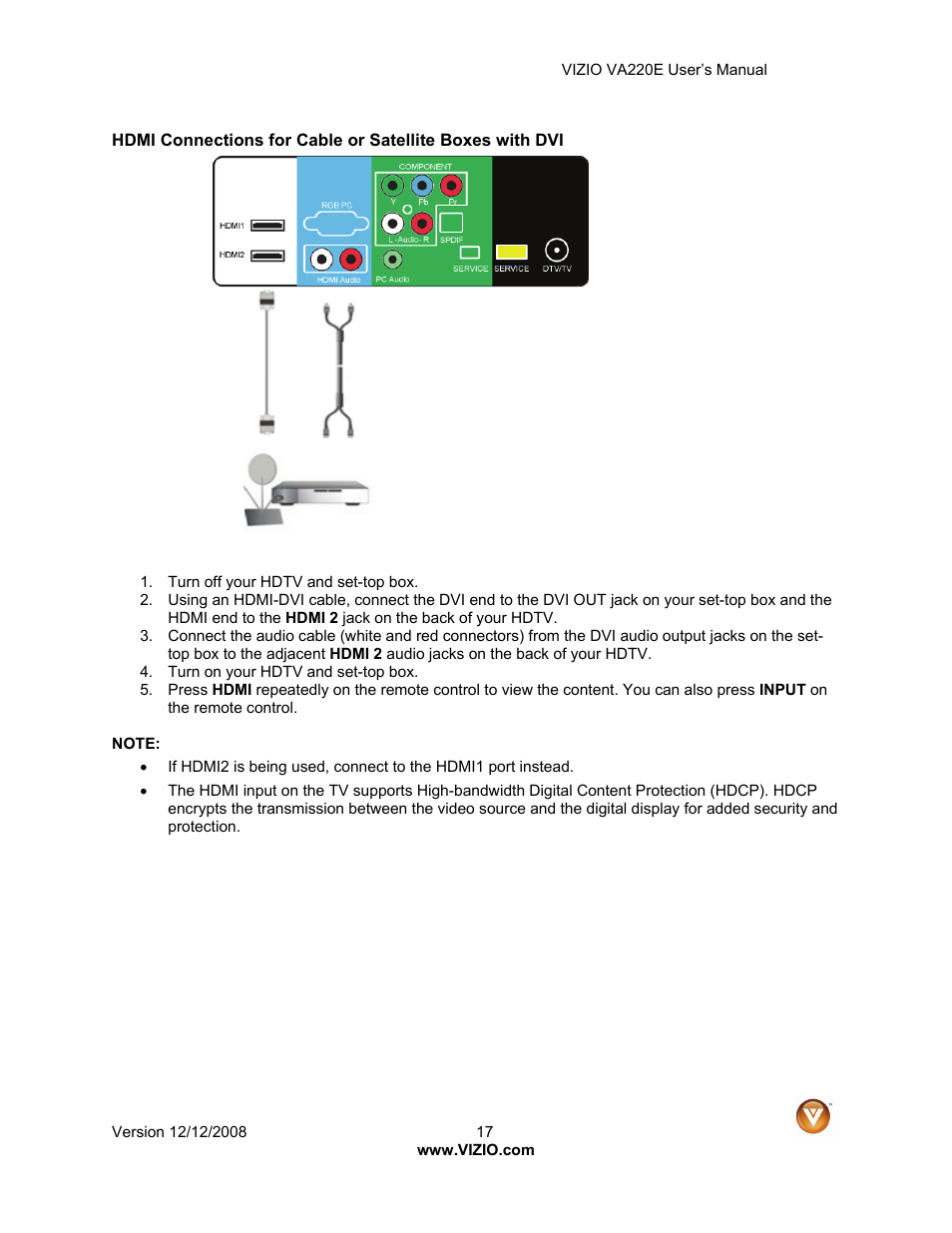 Vizio VA220E User Manual | Page 17 / 52