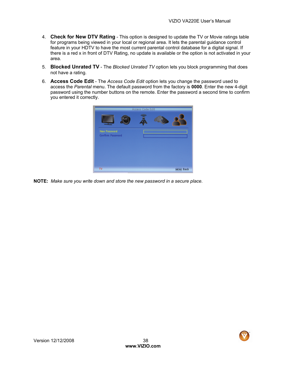Vizio VA220E User Manual | Page 38 / 52