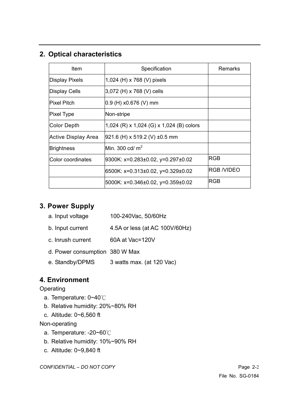 Optical characteristics, Power supply, Environment | Vizio P42HDTV10A User Manual | Page 6 / 113