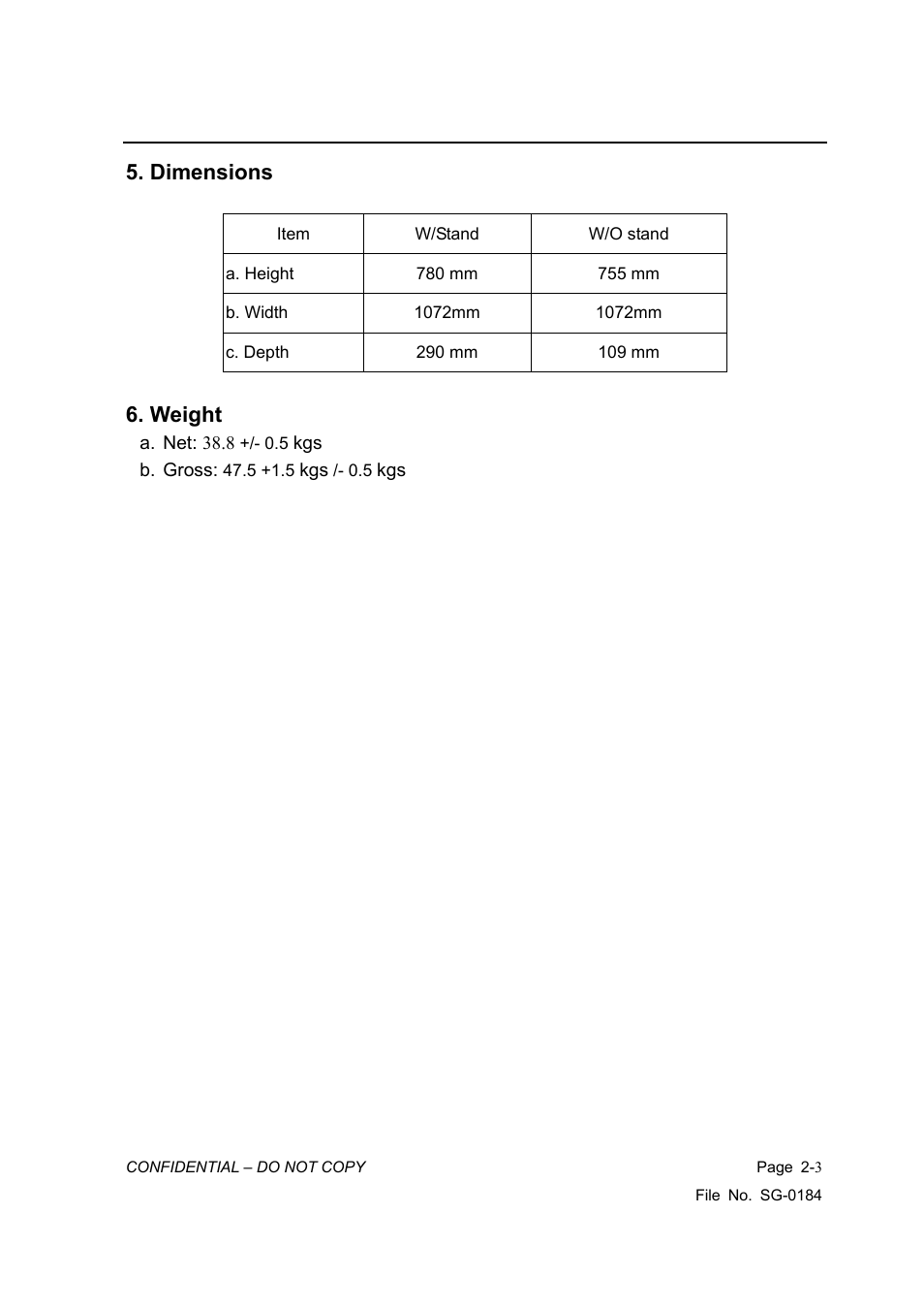 Dimensions, Weight | Vizio P42HDTV10A User Manual | Page 7 / 113