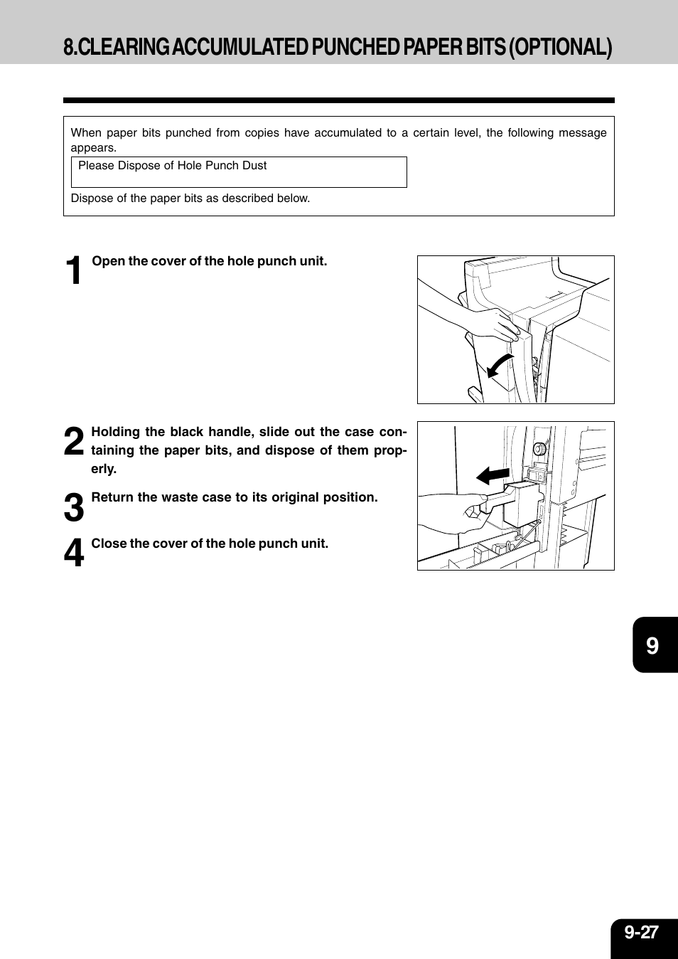 Clearing accumulated punched paper bits (optional) | Vizio 210C User Manual | Page 169 / 195