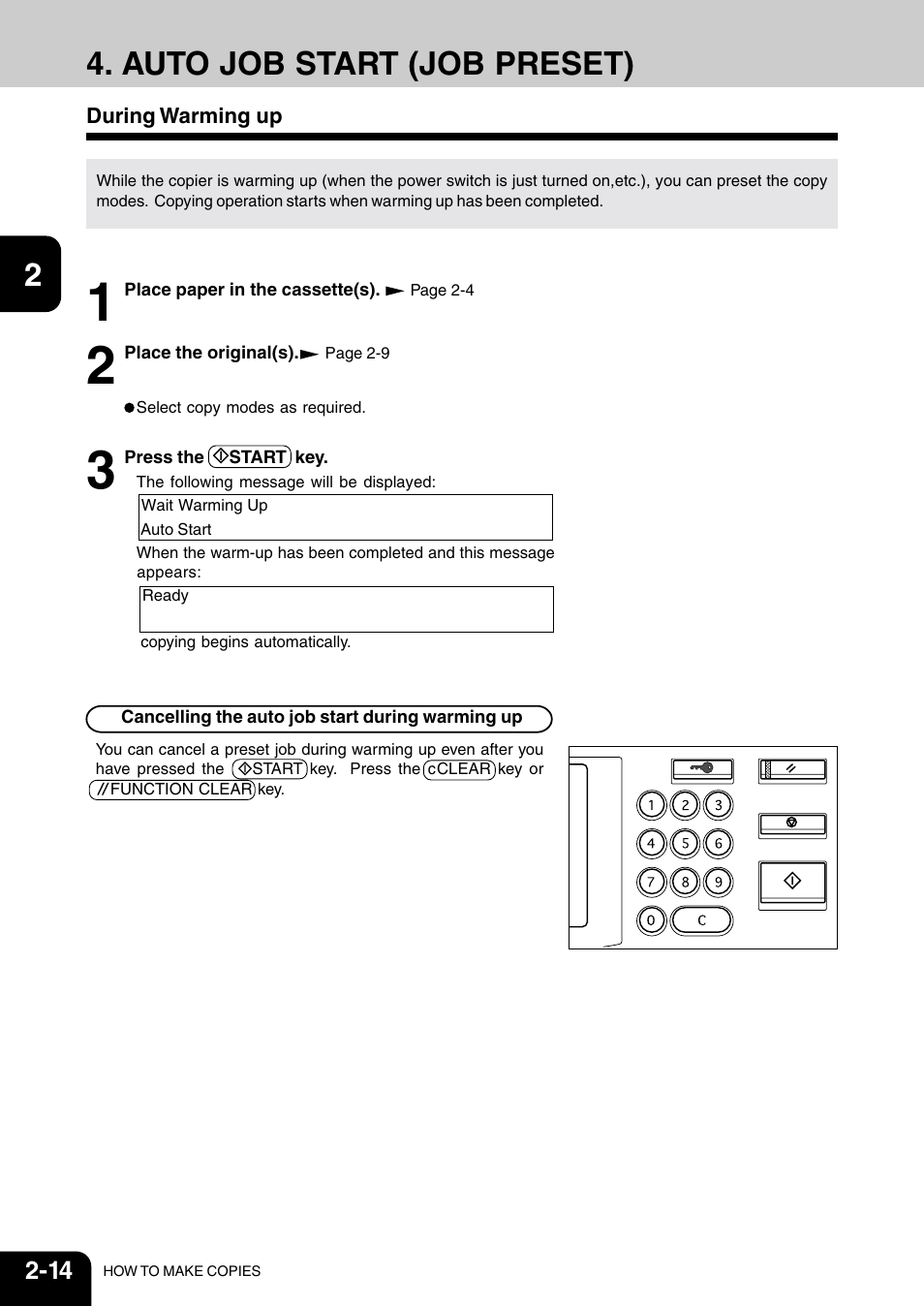 Auto job start (job preset), During warming up | Vizio 210C User Manual | Page 40 / 195
