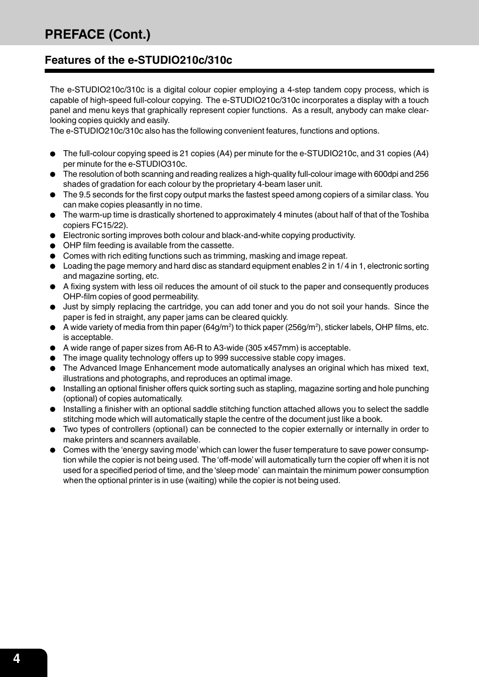 Features of the e-studio210c/310c | Vizio 210C User Manual | Page 6 / 195