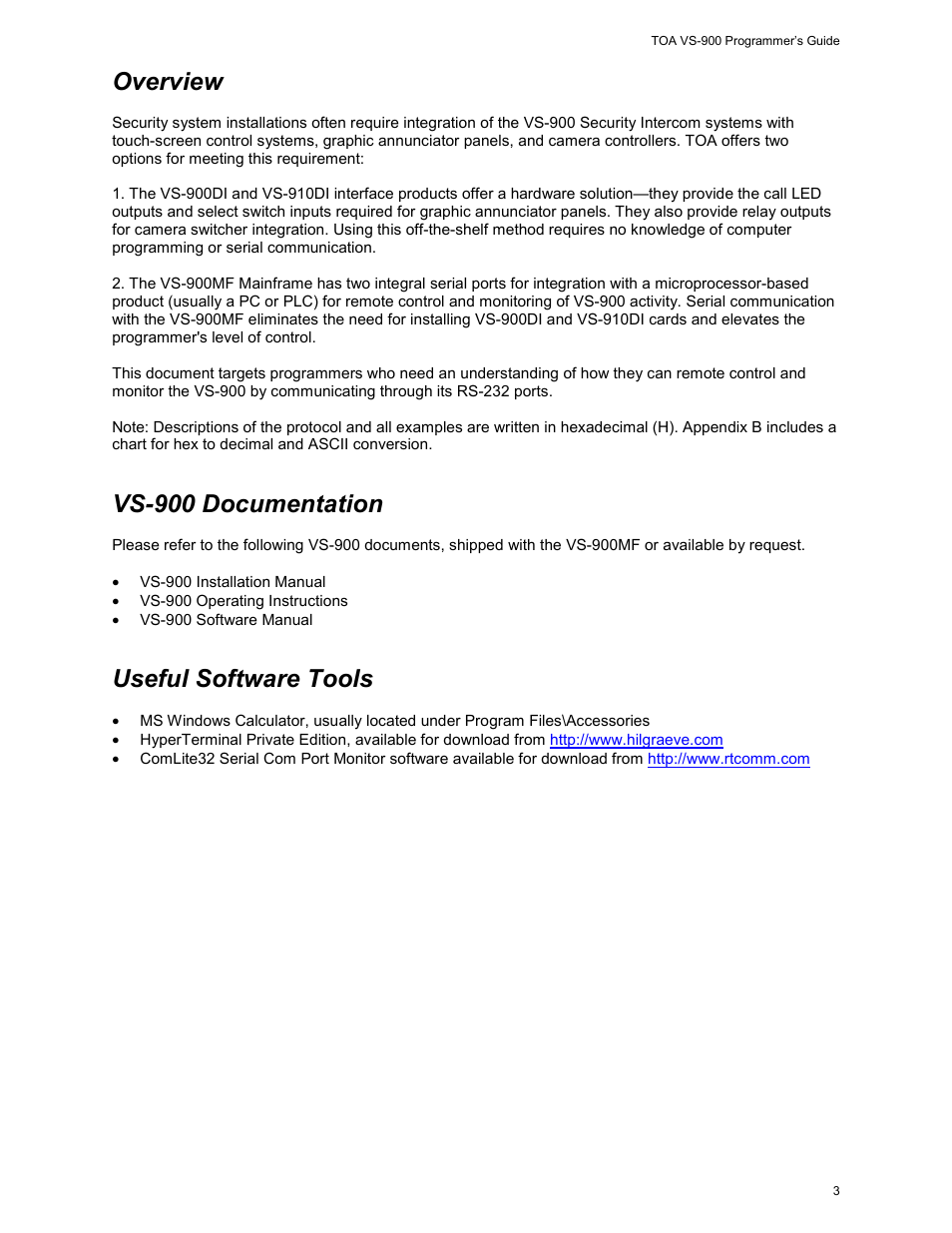 Overview, Vs-900 documentation, Useful software tools | Vizio VS-900 User Manual | Page 3 / 16