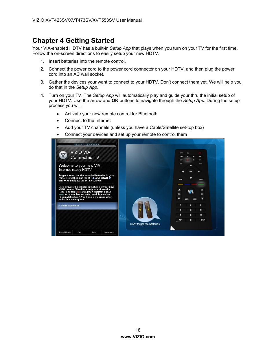 Chapter 4 getting started | Vizio XVT473SV User Manual | Page 18 / 67