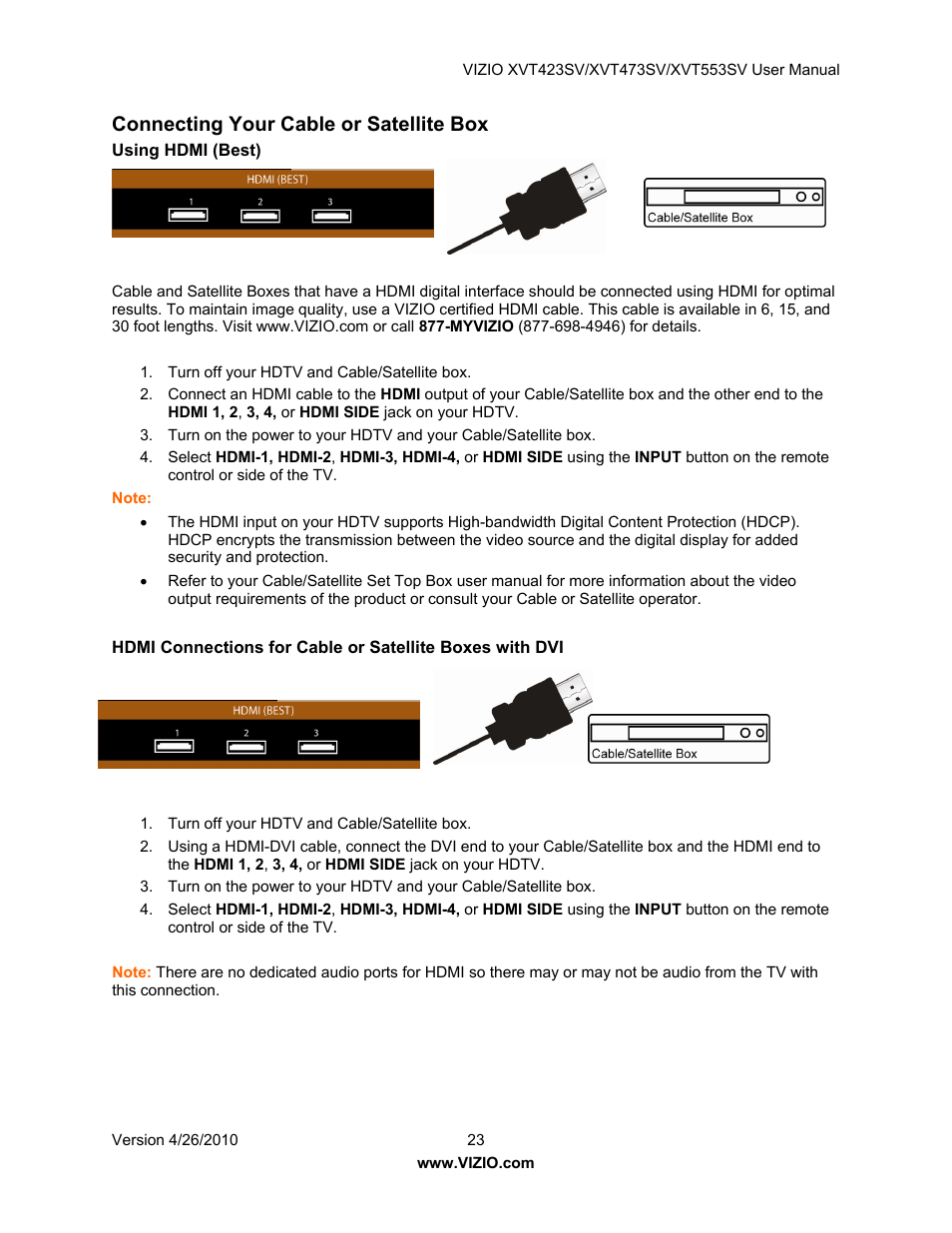 Connecting your cable or satellite box | Vizio XVT473SV User Manual | Page 23 / 67