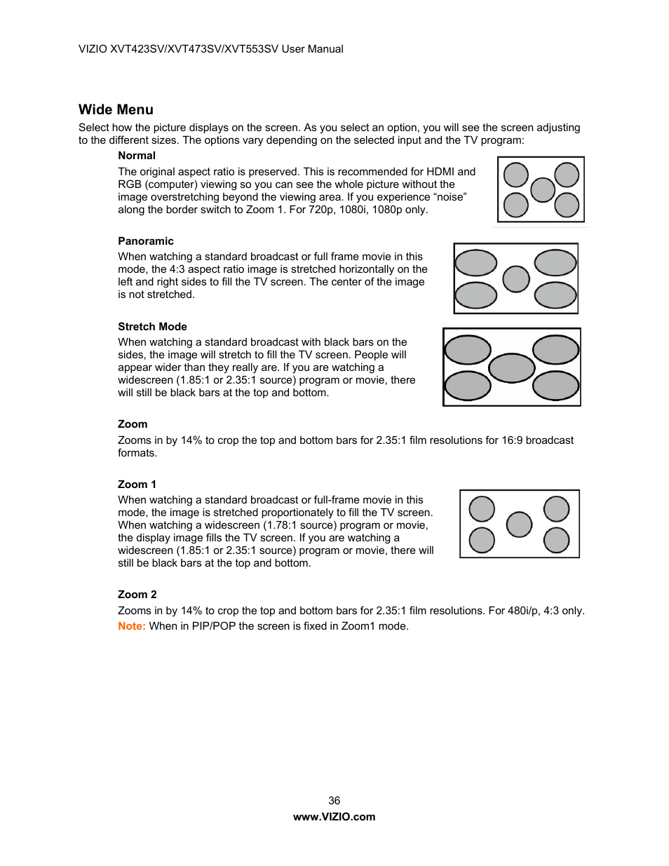 Wide menu | Vizio XVT473SV User Manual | Page 36 / 67