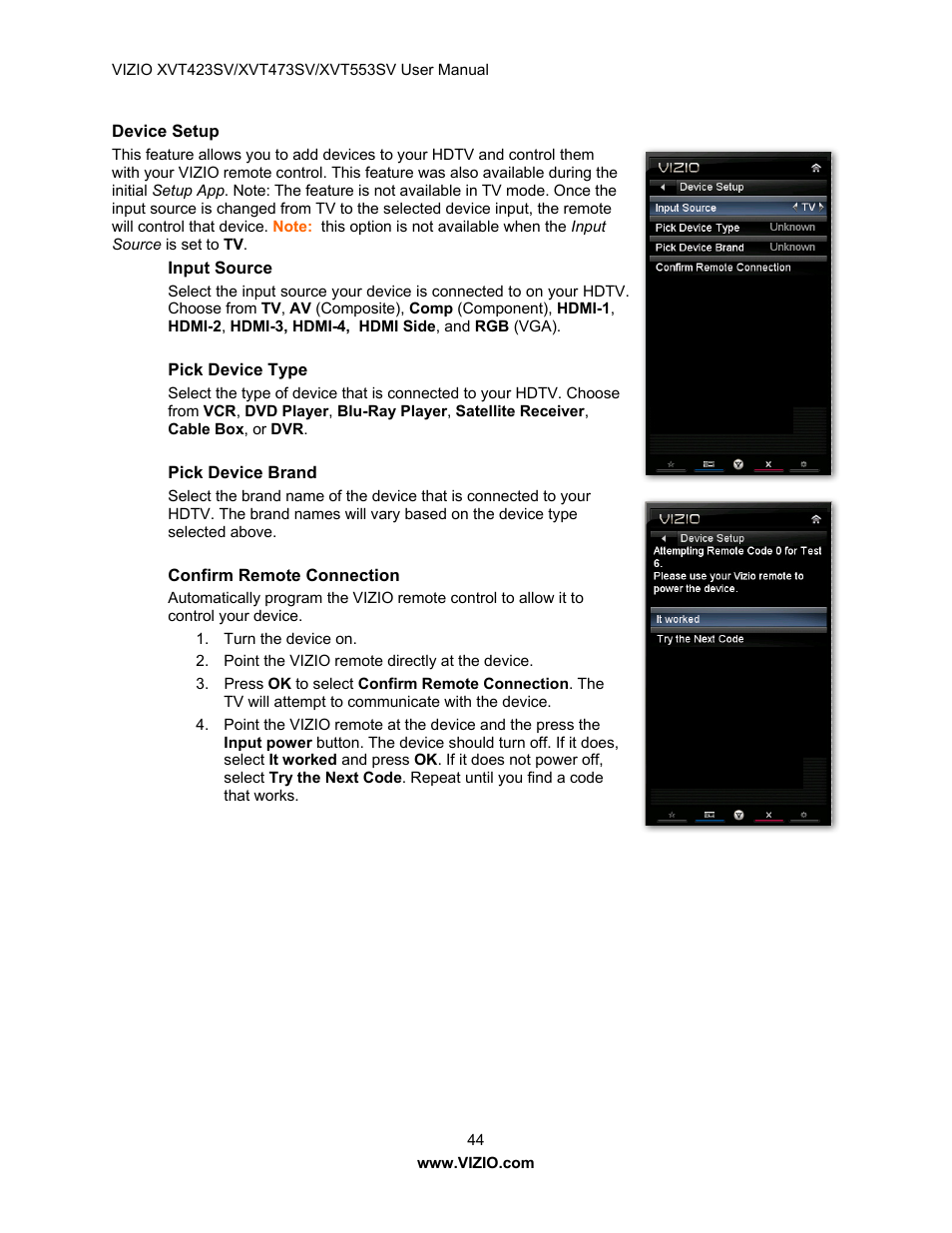 Vizio XVT473SV User Manual | Page 44 / 67