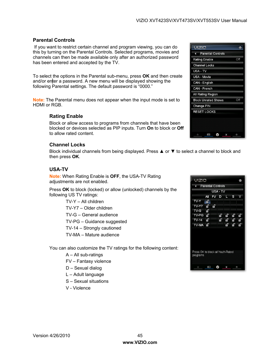 Vizio XVT473SV User Manual | Page 45 / 67