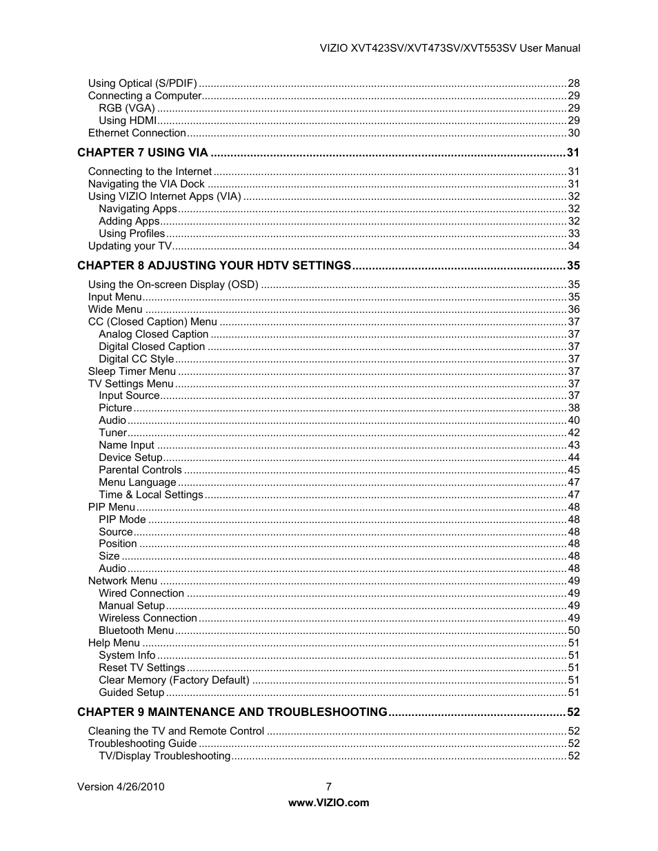 Vizio XVT473SV User Manual | Page 7 / 67
