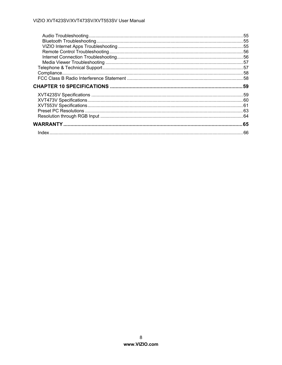 Vizio XVT473SV User Manual | Page 8 / 67