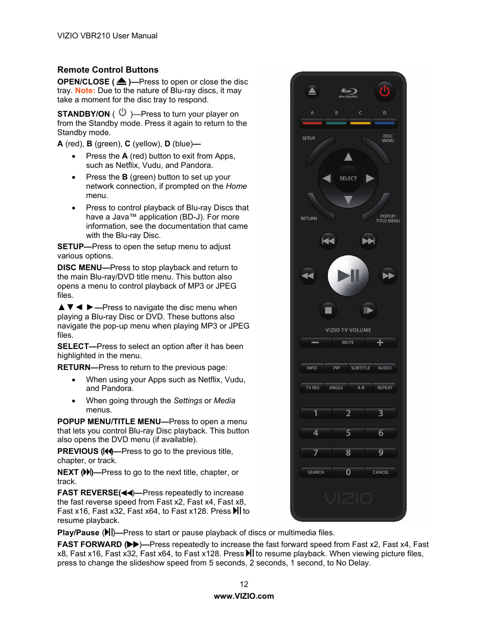 Vizio VBR210 User Manual | Page 12 / 55