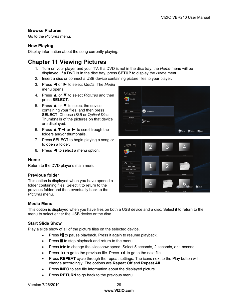 Chapter 11 viewing pictures | Vizio VBR210 User Manual | Page 29 / 55