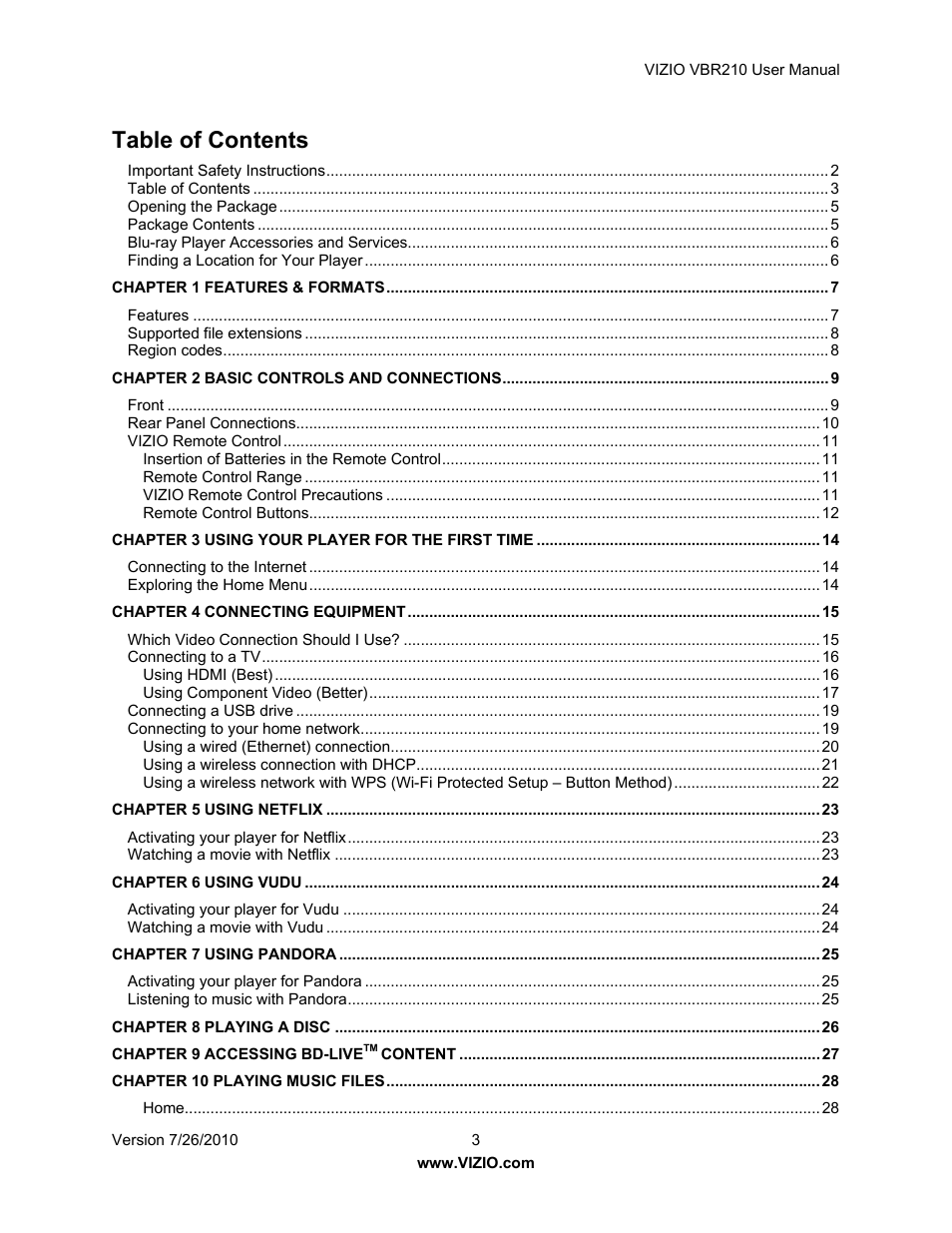 Vizio VBR210 User Manual | Page 3 / 55