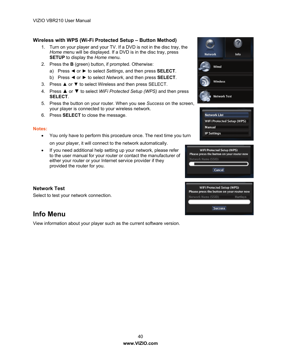 Info menu | Vizio VBR210 User Manual | Page 40 / 55