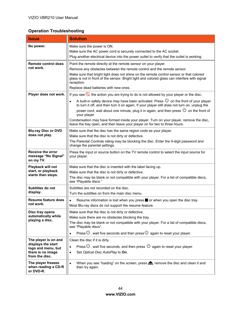 Vizio VBR210 User Manual | Page 44 / 55
