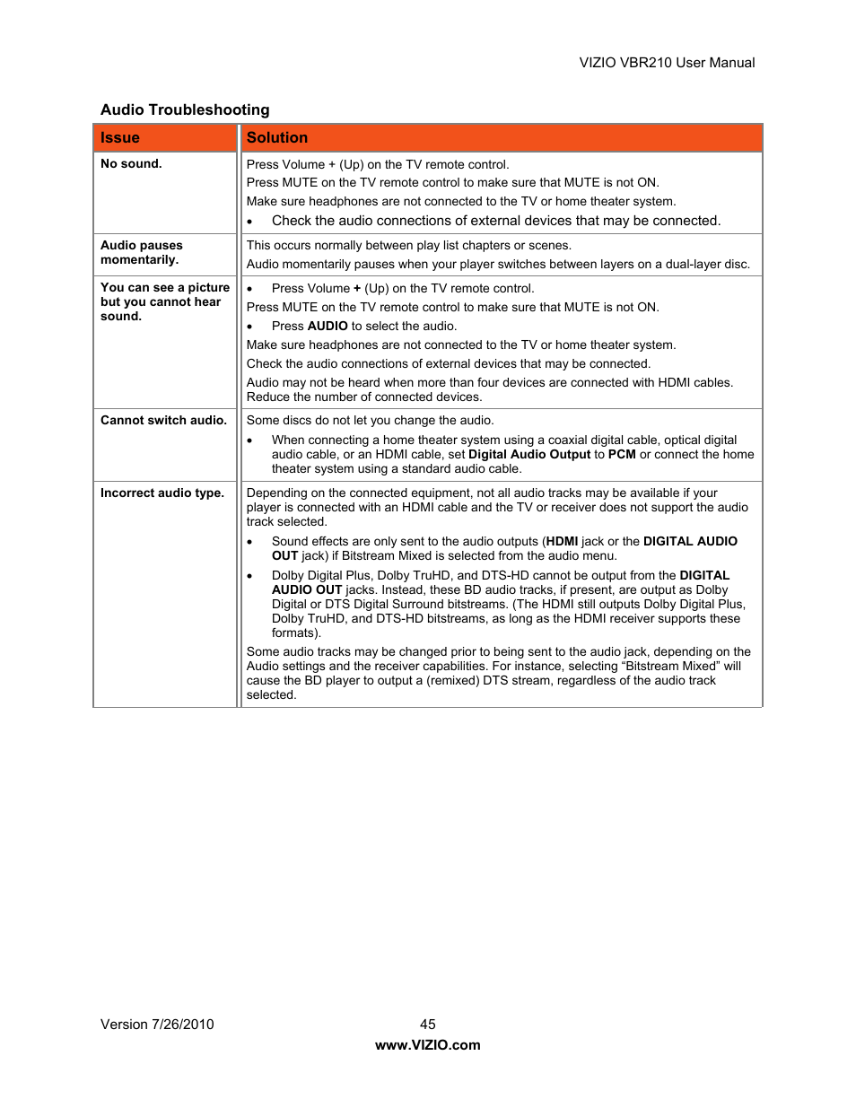 Vizio VBR210 User Manual | Page 45 / 55